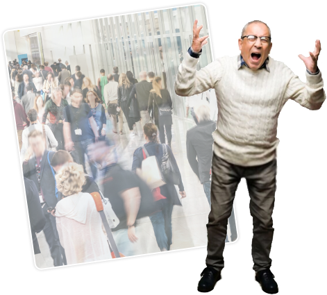 Man screaming over busy people background