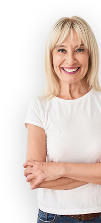 Mature woman with arms crossed smiling