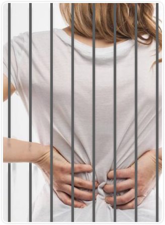Woman with back pain behind prison bars